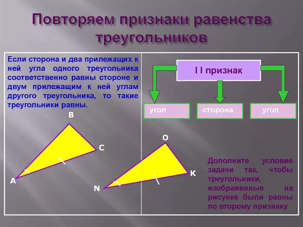 Применения равенства треугольников