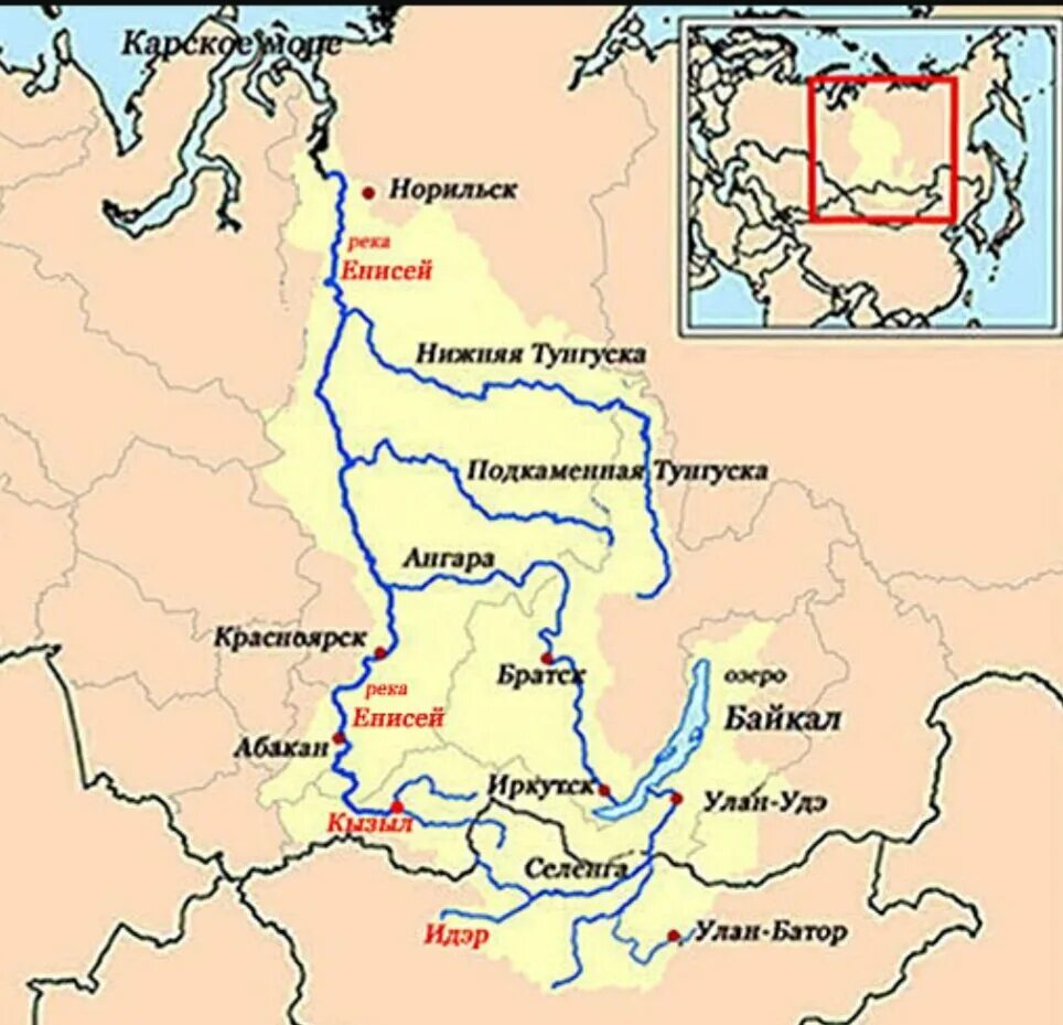 Билеты киренск иркутск ангара. Река Енисей на карте России Исток и Устье. Енисей река на карте России от истока к устью. Исток и Устье реки Енисей на карте. Река Енисей с притоками на карте России.