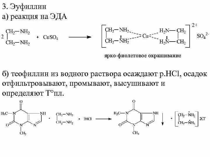 Медь подлинность. Аминофиллин подлинность реакции. Количественное определение эуфиллина реакция. Эуфиллин +cuso4 реакция. Эуфиллин реакции подлинности.