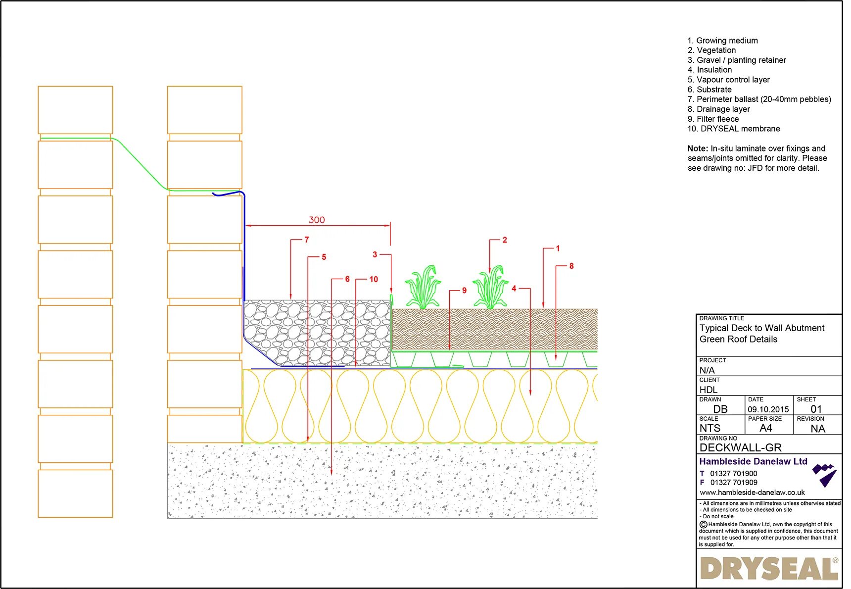 Green detail. Green Roof Section. Green Roof Construction. Green Roof details to Wall. Explosion diagram of the Green Roof.