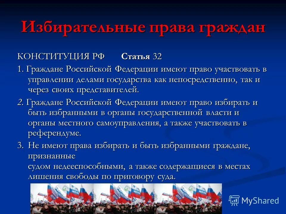 Конституция рф о голосовании граждан на выборах. Избирательное право граждан в РФ. Изберательные право гражданина РФ. Избирательное право Российской Федерации.