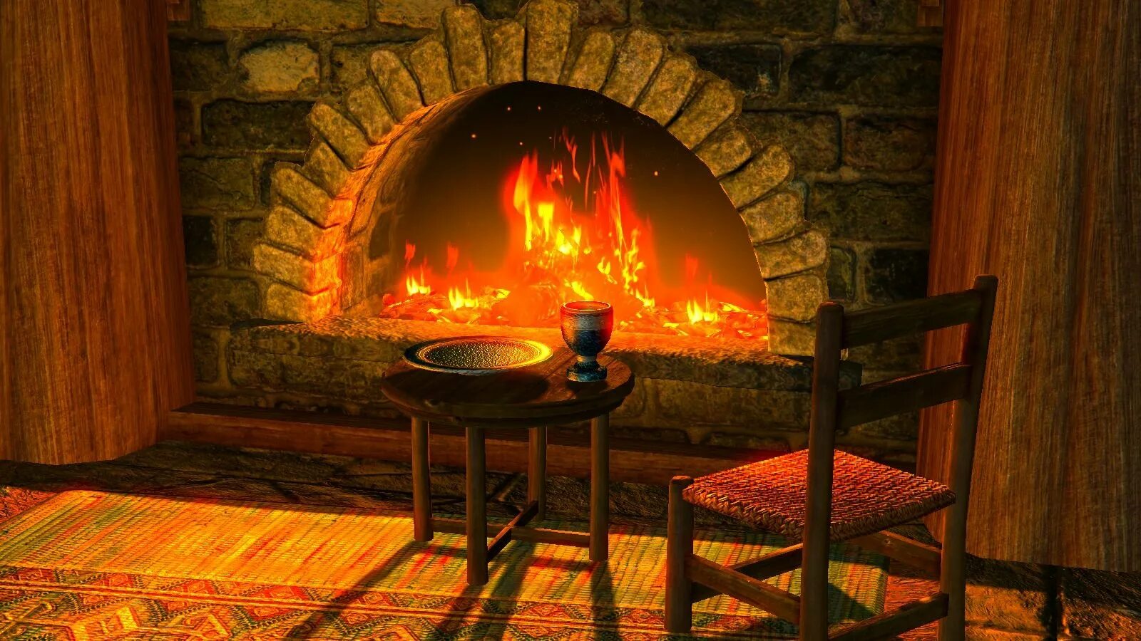 Огонь в камине. Камин ночью. Везувий кострище. Камин очаг. Здания из игр.
