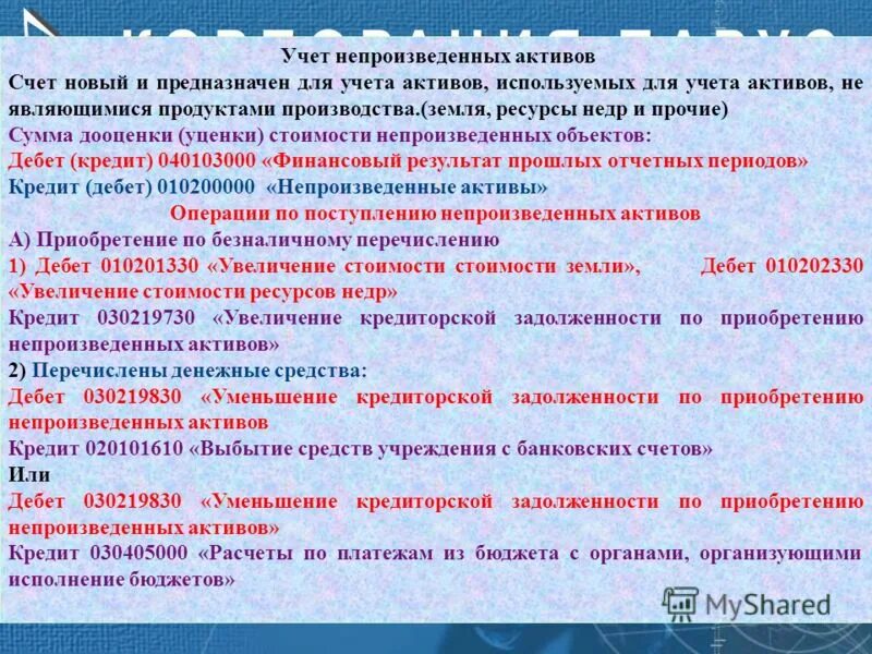 Учет непроизведенных активов. При приобретении непроизведенных активов применяется счет. Непроизведенные Активы это.