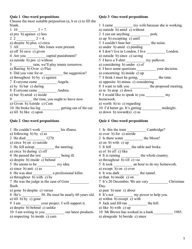 Choose suitable prepositions