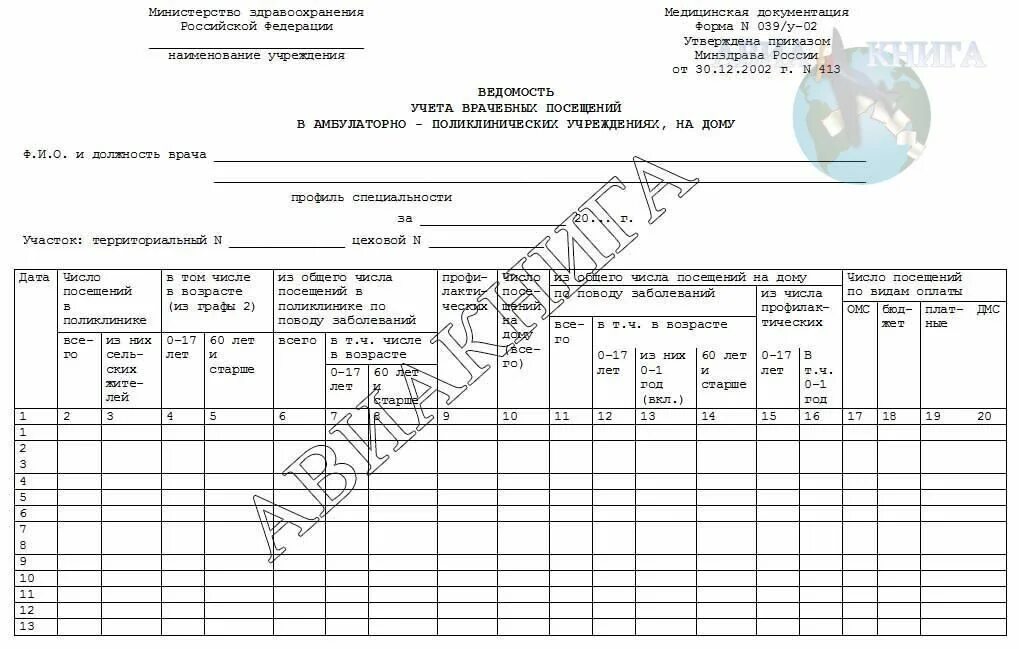 039 форма врача. Ведомость учета врачебных посещений форма 39. Форма 39 учет врачебных посещений в поликлинике. 039/У-02 ведомость учета врачебных посещений. Форма 039 у-02 ведомость учета врачебных посещений.