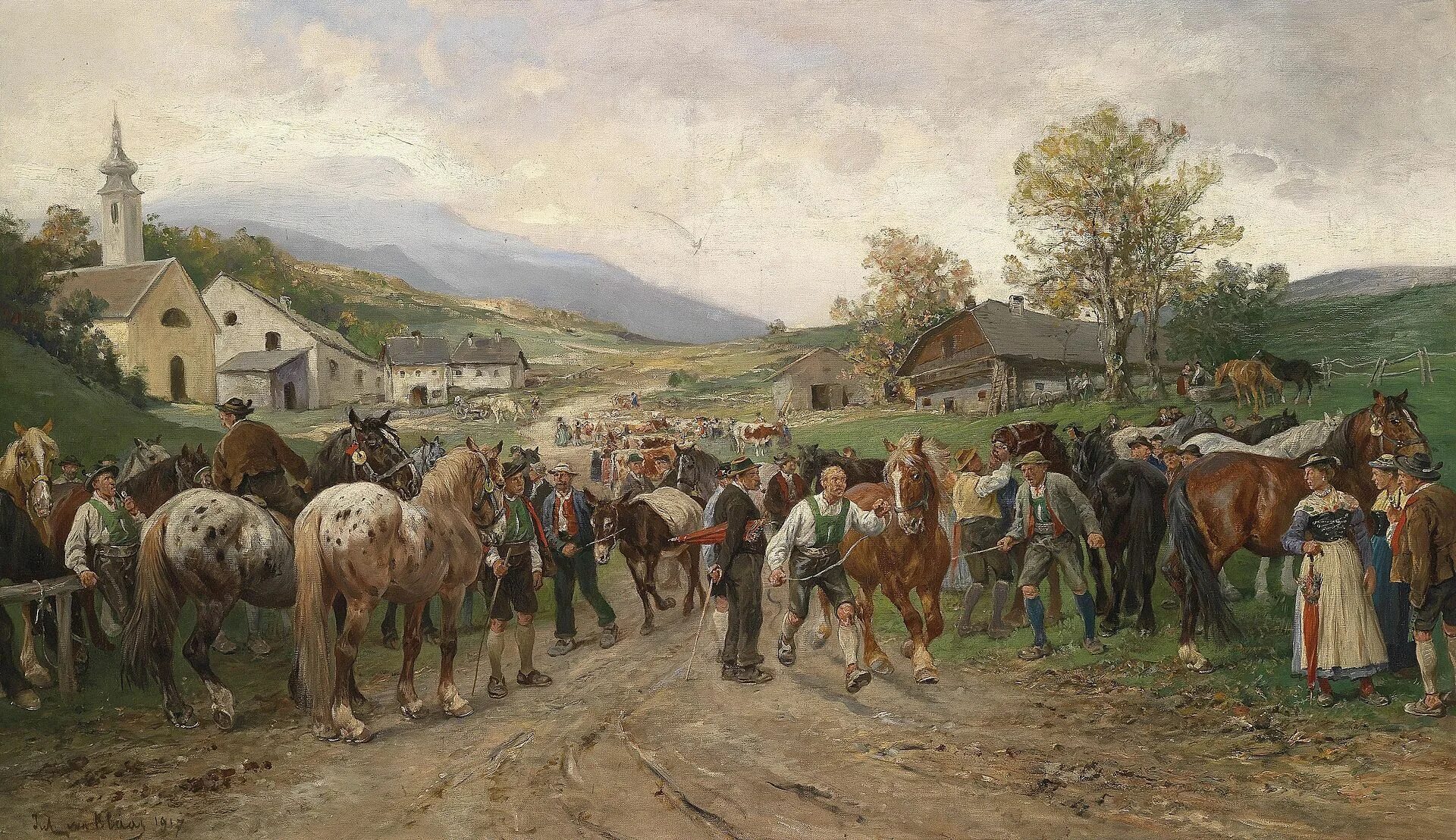 Век скот. Юлиус де блаас. юлиус фон блаас картины. конюшня 17 века. конная ярмарка 19 век.