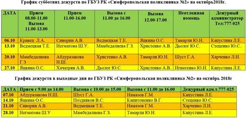 График работы дежурного врача в поликлинике