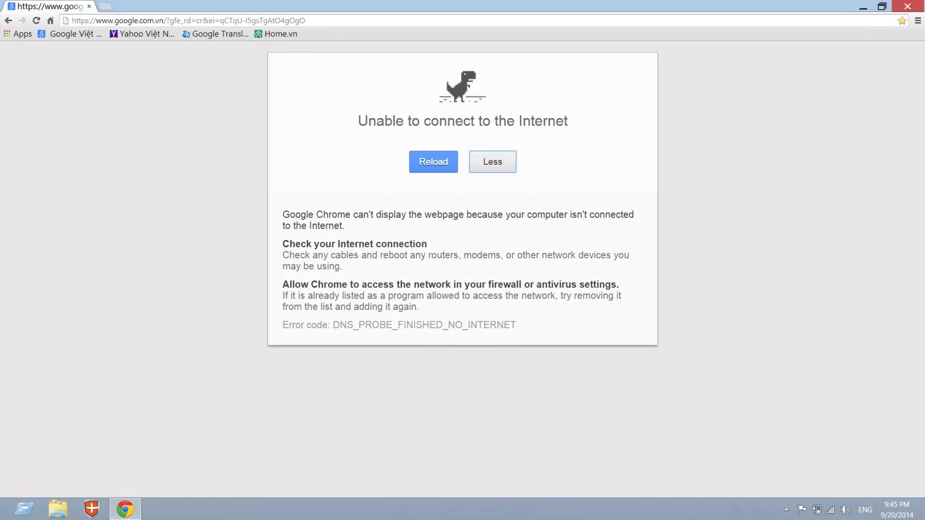 Check your network and try again