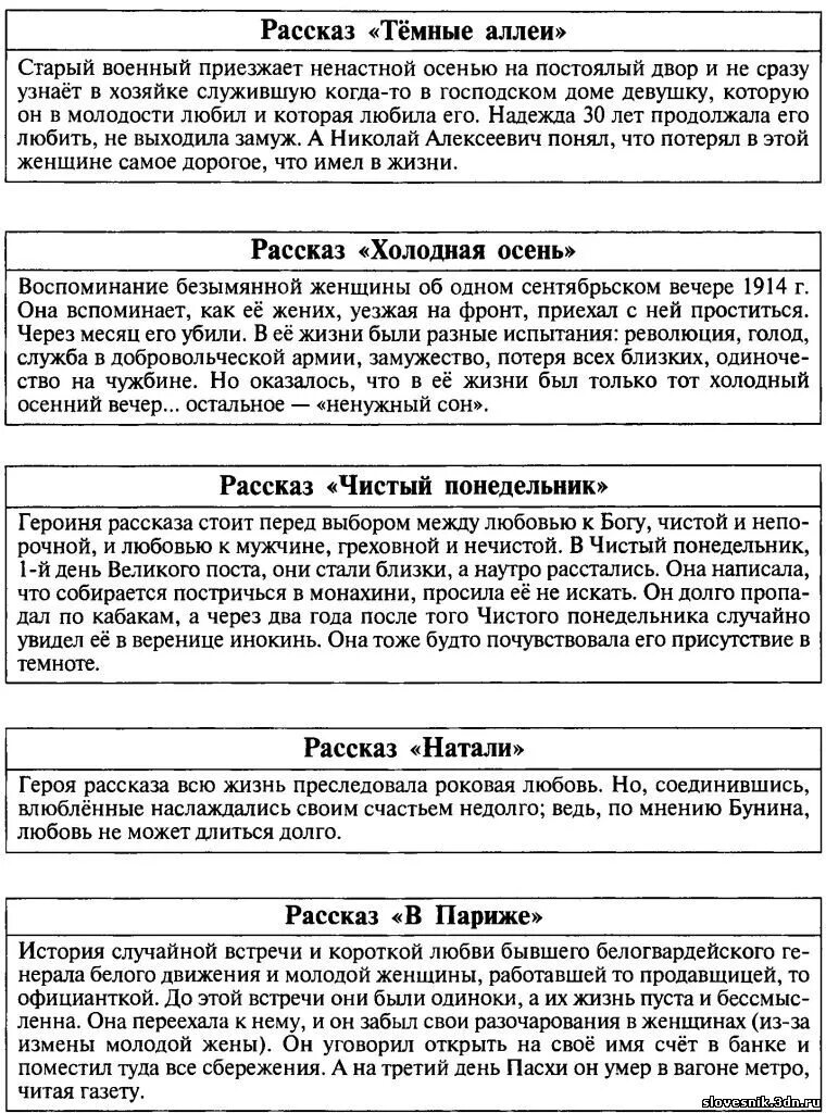 Характеристика темные аллеи бунин