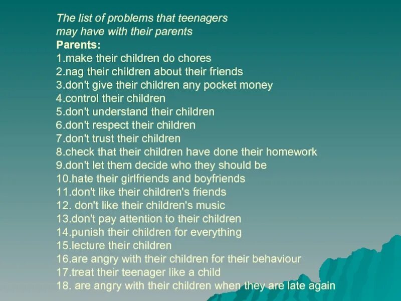 Where do your parents. List of problems. Do your parents understand you сочинение. Problems with your teenage children перевод. Whan that Aprille with his shoures Soote.