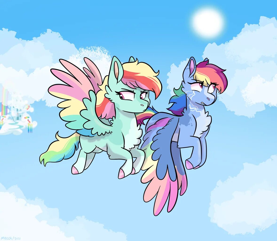 Rainbow dash x oc. Рейнбоу дэш и зефир. rainbow dash x zephyr breeze. радуга и зефир любовь. шип радуга дэш и зефир.
