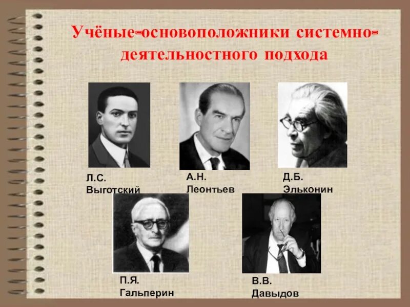 Л.С. Выготский, а.н. Леонтьев, д.б. Эльконин. Ученые – основоположники теории системно-деятельностного подхода:. Системно-деятельностный подход Эльконин Давыдов. Основоположники деятельностного подхода. Представители школы ученые