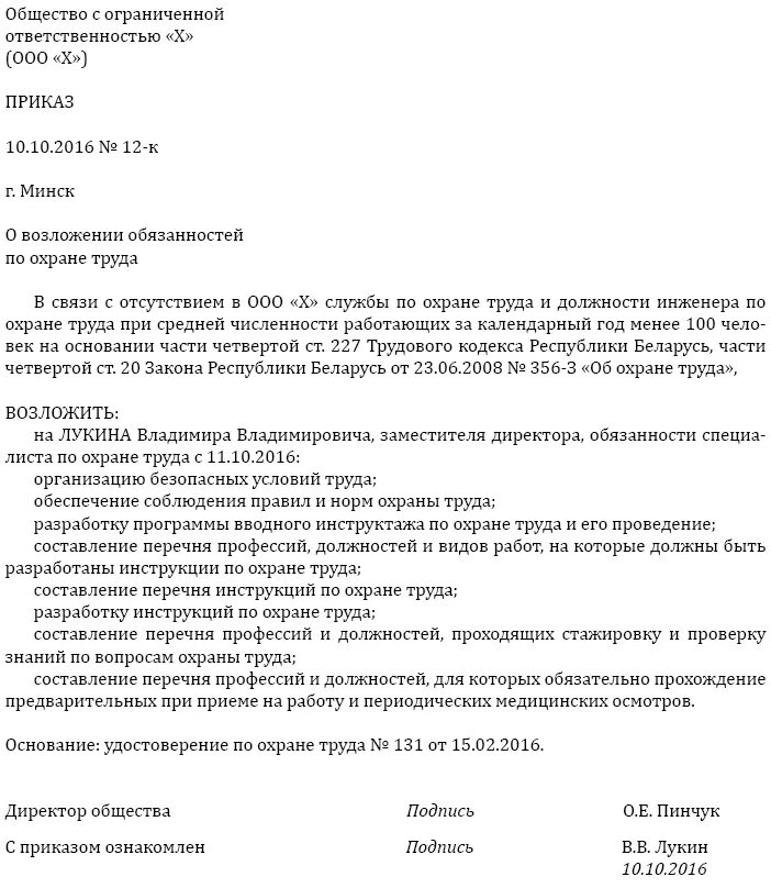 Приказы распоряжения обязанности. Приказ о возложении обязанностей специалиста по охране труда. Приказ о возложении функций специалиста по охране труда. Приказ на исполняющего обязанности специалиста по охране труда. Приказ на сотрудника о возложении обязанностей охраны труда.