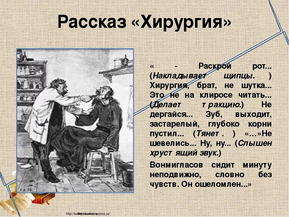 Вечером читать краткое содержание. Рассказ хирургия а.п. Чехов. Содержание рассказа хирургия Чехов 5 класс. Рассказ к рассказу а п Чехова хирургия. Краткий пересказ хирургия Чехов 5 класс по литературе.