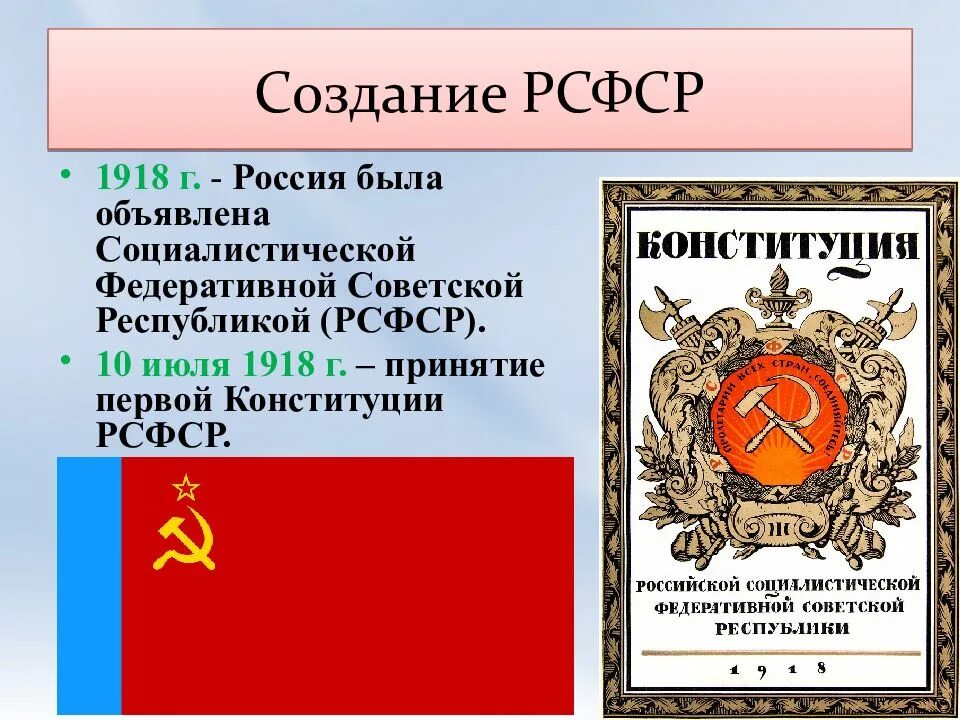 Название ссср рф и ссср. Российская Советская Федеративная Социалистическая Республика. Российская Республика Федеративная 1918. РСФСР 1918 года. Дата образования РСФСР.