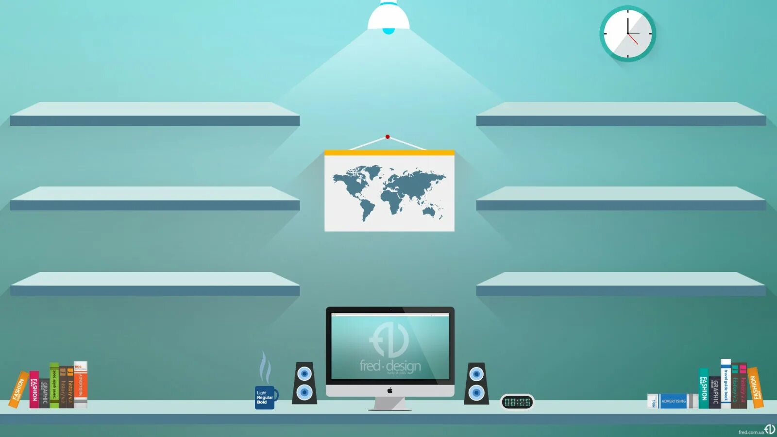 Креативный рабочий стол с полками. Обои с полками. Фон с полочками на рабочий стол. Комната с полками для ярлыков. Как поставить оригинальные обои.