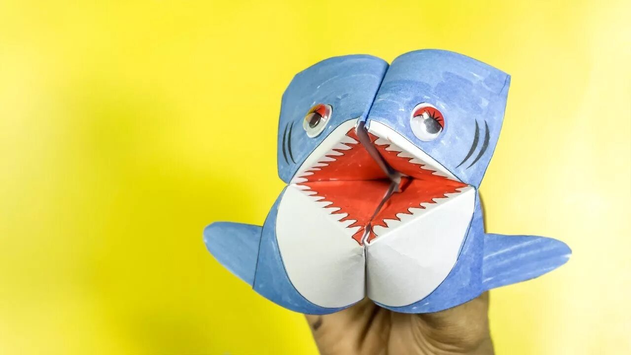 Shark puppet. Шарк паппет. оригами акула. shark puppet craft. животные в технике papercraft.