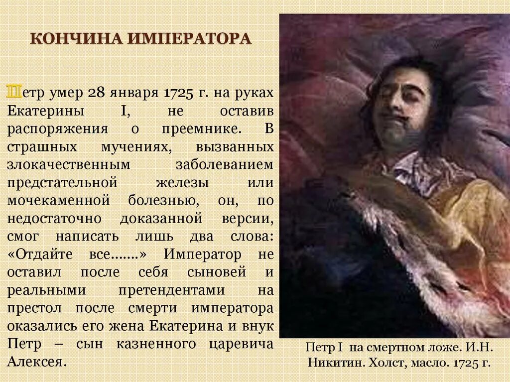 Никитин портрет портрет Петра i на смертном одре. Никитин (портрет Петра i на смертном ложе. Дата кончины