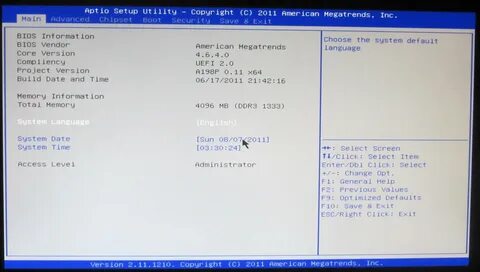 Загрузка aptio setup utility
