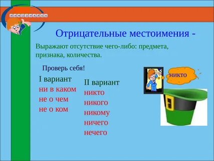 Подчеркните отрицательные местоимения