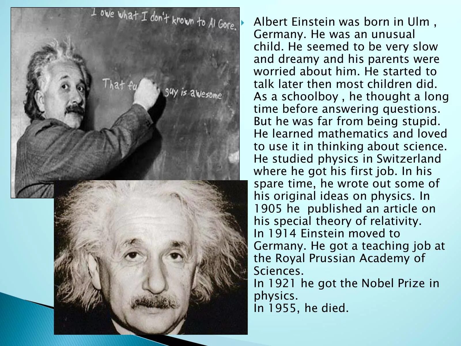 Краткая биография Эйнштейна по английском.