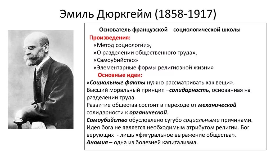 Теории социальной реальности. Эмиля Дюркгейма (1858-1917). Социологическая концепция Эмиля Дюркгейма.