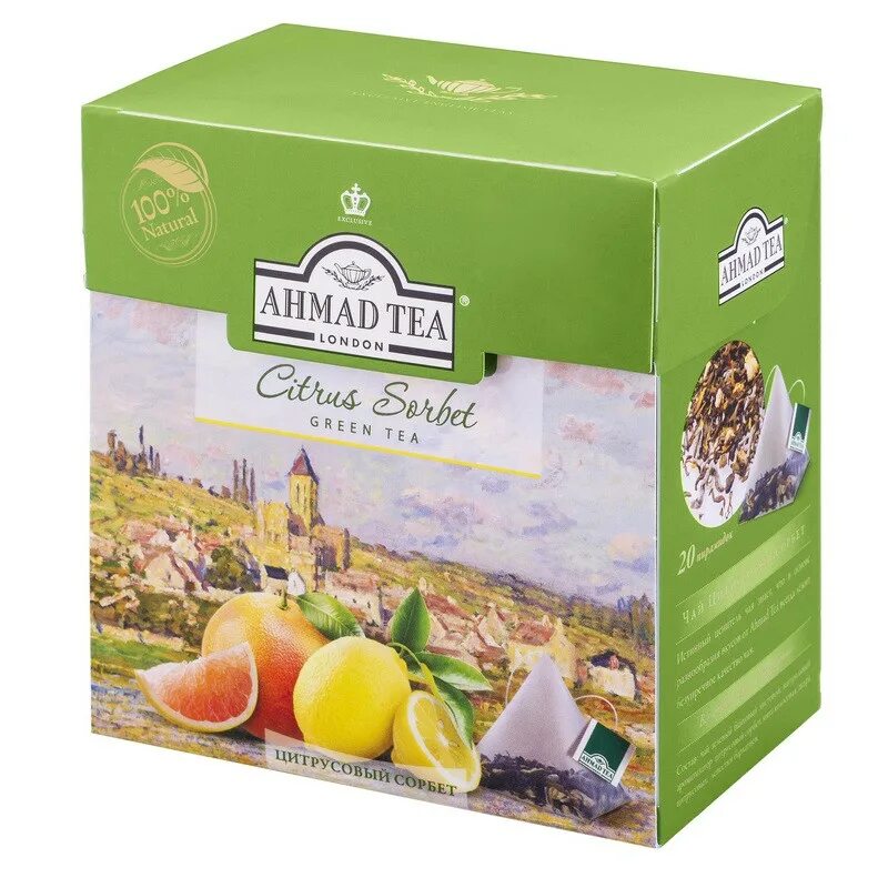 Купить чай теа. Чай Ahmad Citrus. Чай зеленый Ahmad Tea Citrus Sorbet. Чай зеленый Ahmad Tea Citrus Sorbet в пирамидках. Ahmad Tea зеленый чай с лимоном 20шт.