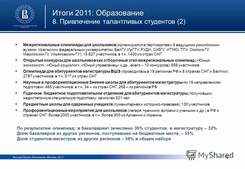 Итоги 2011. Есть ли бюджетные места в ВШЭ дизайн. Научные результаты экономики