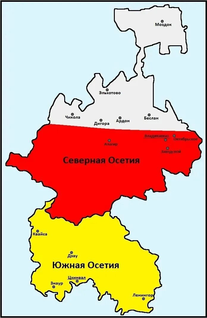 Южная Осетия и Северная Осетия на карте. Карта Республики Северная Осетия Алания. Северная Осетия-Алания на карте России. Северная и Южная Осетия на карте.