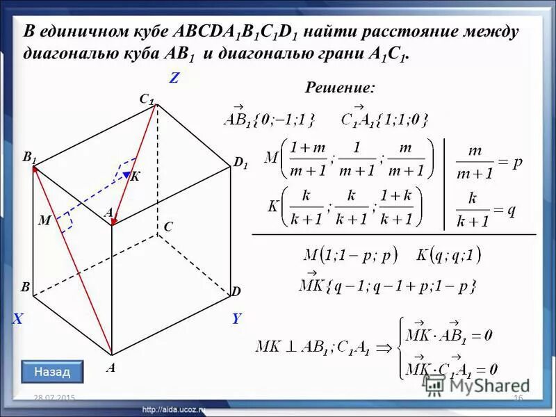 Скрещивающиеся диагонали куба