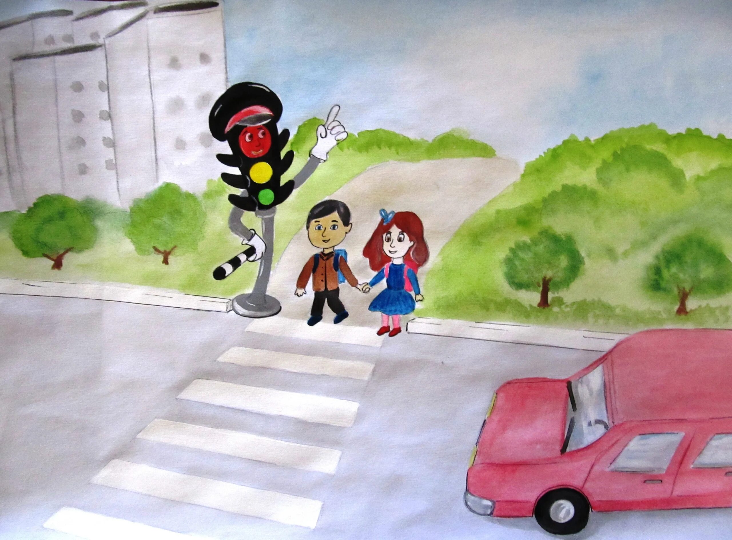Рисунок безопасная дорога. Детские рисунки на тему безопасность дорожного движения. Рисунок на тему безопасная дорога. Рисование безопасная дорога.
