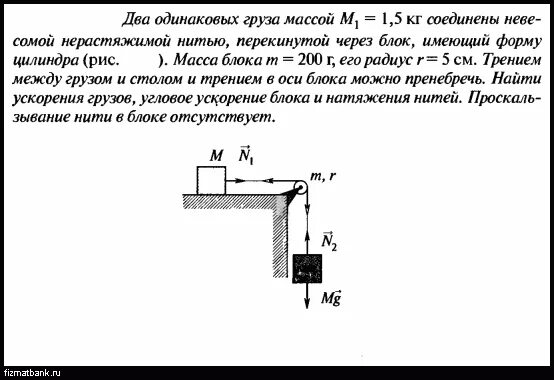 Груз массой 1кг. Два тела связаны нитью перекинутой через блок. Два груза Соединенные нитью перекинутой через блок. Два груза связаны нитью перекинутой через идеальный блок покоятся. Два цилиндра связанные нерастяжимой нитью.