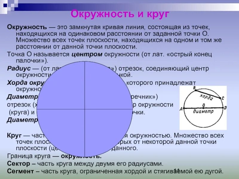 Круг имеет стороны. Окружность. Название линий в окружности. Точки окружности и круга. Окружность это граница круга.