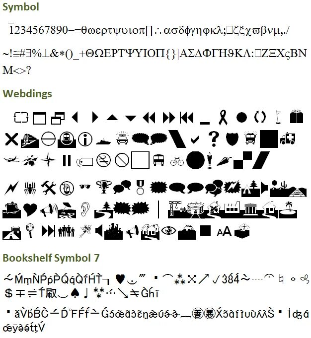 Символьные шрифты. Wingdings символы. Шрифт символы. Набор символов для шрифта.