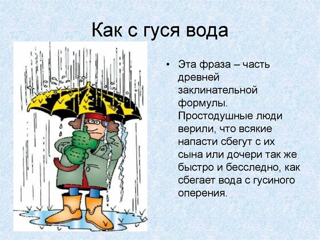 Объясните значение как с гуся вода. С гуся вода. Как с гуся вода. Как с гуся вода фразеологизм. Как с гуся вода значение фразеологизма.