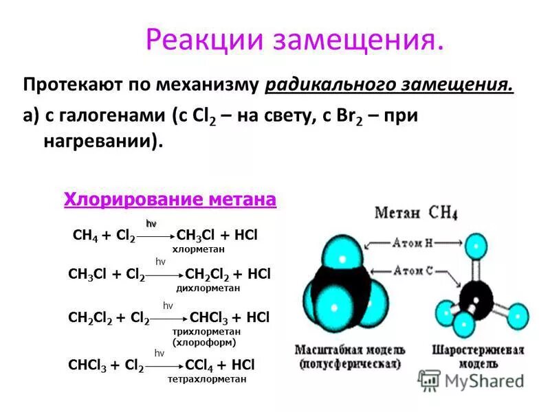 Этан бром вода. Механизм реакций радикального замещения метана. Механизм реакции замещения на примере хлорирования метана. Реакции радикального замещения метана. Свободно-радикальный механизм реакции замещения алканов.