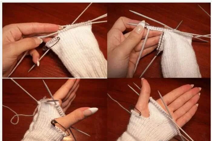 Как вязать палец на варежке спицами