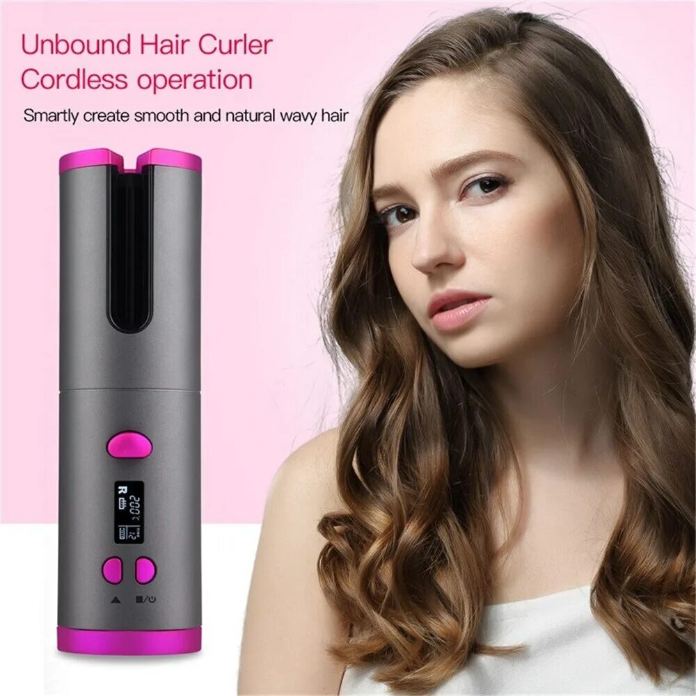 Automatic curler. Cordless Automatic Curler. Hair Curler Automatic Curling Iron. Плойка для завивки волос Cordless Automatic hair Curler. Автоматическая беспроводная плойка для волос Wireless USB auto Curler, Rose Gold.