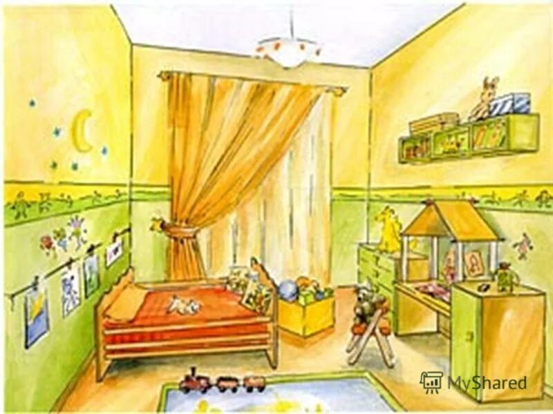 Эскиз детской комнаты. Нарисованная детская комната. Детская комната рисунок. Комната мальчика рисунок. Рисование уголок групповой комнаты в подготовительной