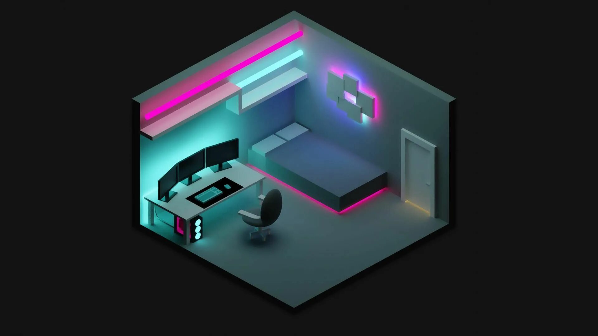 Property gaming. 3d isometric Room гейминг. Спальня isometric 3d. Изометрическая 3d комната неон. Комната isometric 3d.