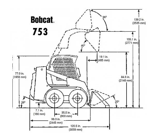 Bobcat размеры. Электрическая схема Бобкэт 753. Бобкэт s530 габариты. Мини-погрузчик Bobcat s570 чертёж. Высота Бобкэт 175.