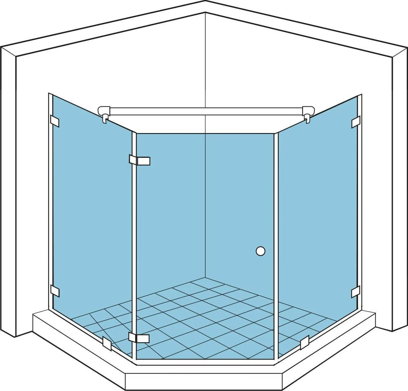Толщина стекла душевой. Кабинка душевая каркас 80 100. Душевая кабина 100х80 чертеж. Пятиугольная душевая перегородка Revit. Пятиугольное ограждение душевое 110х110 схема.
