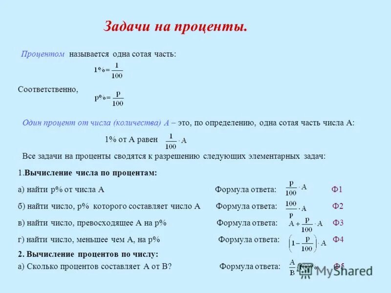 Процент какая часть числа