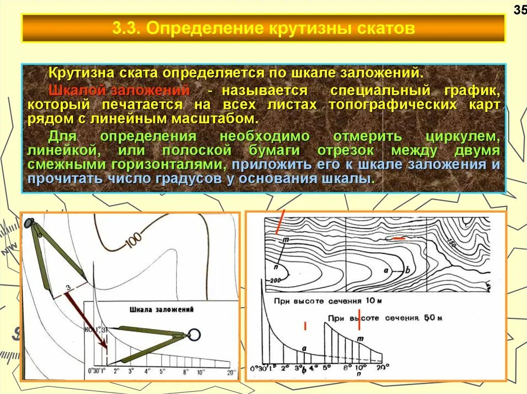 Определение крутизны ската. Порядок определения крутизны ската. Определить крутизну ската по карте.. Определить крутизну ската на топографической карте.