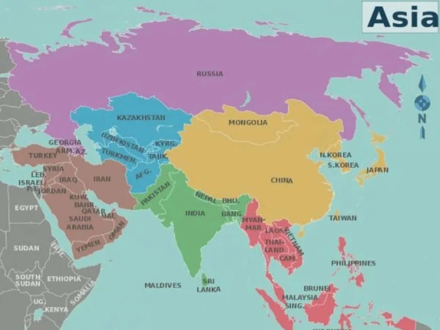 Карта Азии. Азиатские страны на карте. Карта Азии со странами. Карта Азии на русском языке со странами. Азиатские страны названия