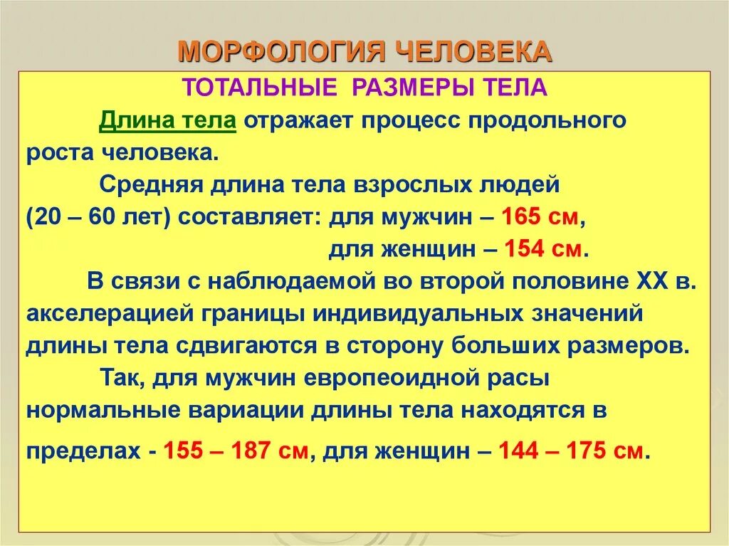 Что определяет взрослого человека. Средняя длина тела. Тотальные Размеры тела. Длина тела морфология. Общепринятая рубрикация длины тела человека.