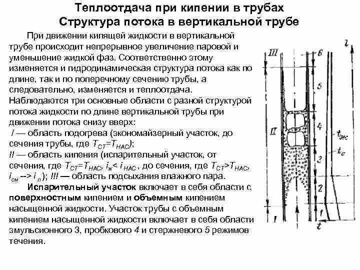 Теплоотдача при кипении. Теплоотдача при кипении в трубах. структура потока жидкости при кипении жидкости в вертикальной трубе. кипение воды в вертикальных трубах.