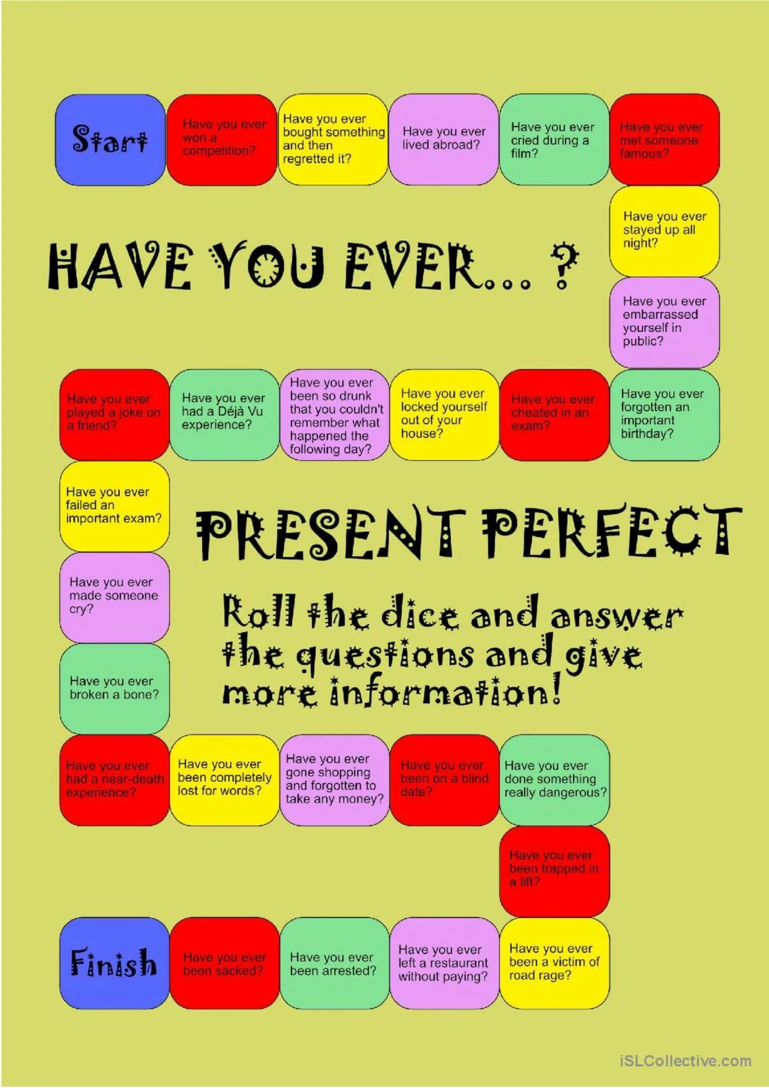 Experience presents. Present perfect speaking. The perfect present. Present perfect speaking game. Present perfect speaking activities.