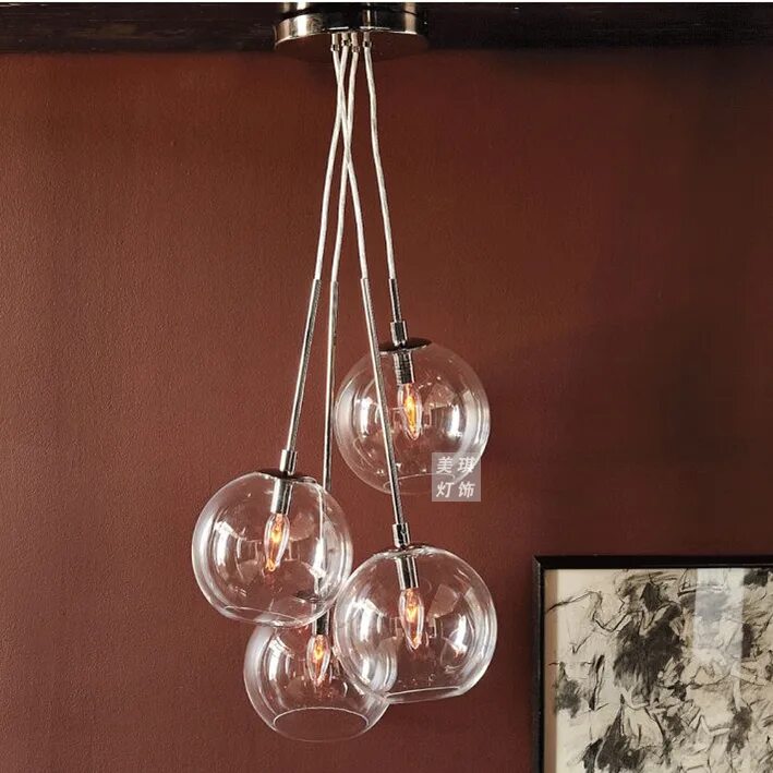 Подвесной светильник 4 лампы. Люстра round glass chandelier - modern style living room lighting. подвесной светильник glass globe mobile cluster by romatti латунь. подвесная люстра шары прозрачные. светильники прозрачные шары.