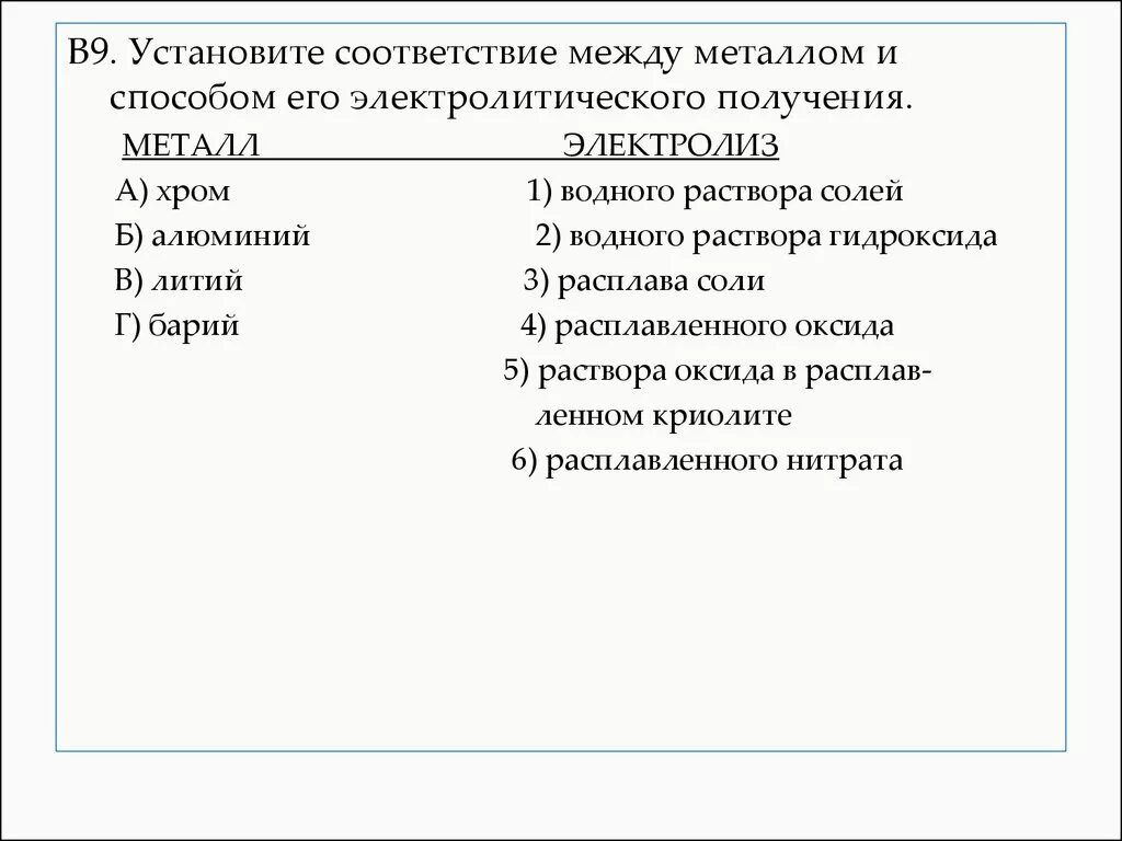 Установите соответствие между металлом и способом. Установите соответствие между металлом и способом его получения w. Металла и электролитическим способом его получения. Метал и способы его получения. Установите соответствие металлы реакция